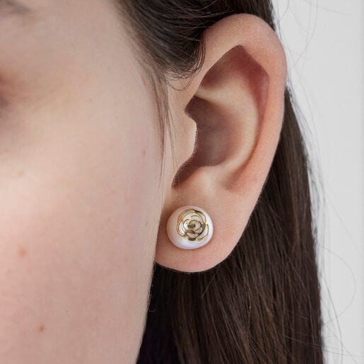 Gold Rosa d'Abril Earrings with Pearl