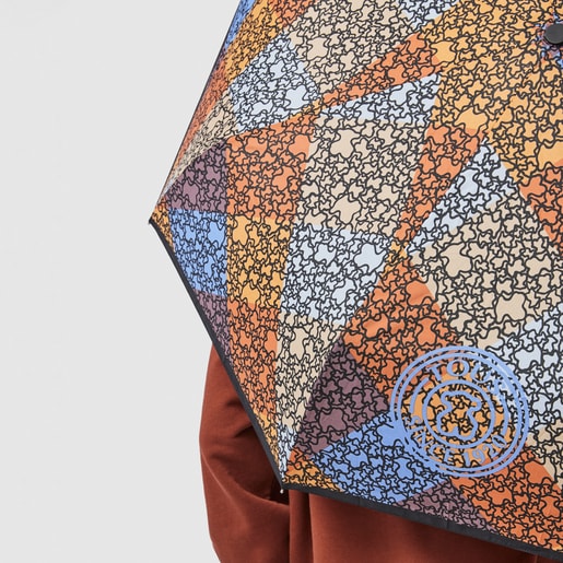 Складной зонт Kaos Mini Stamp синего и оранжевого цвета