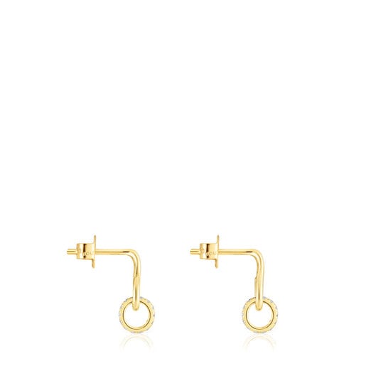 Gold Bent Ring earrings with diamonds