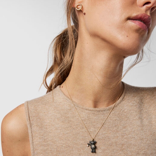 Золотое колье с титановым медвежонком и бриллиантами Teddy Bear