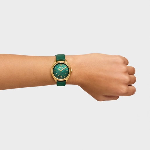 Two-tone analog Watch with Swiss movement, mother-of-pearl face and green rubber strap TOUS Now Lady