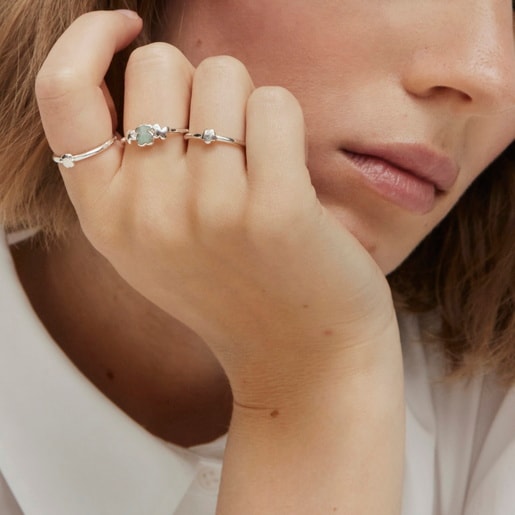 Silver Bold Motif Ring with an amazonite bear