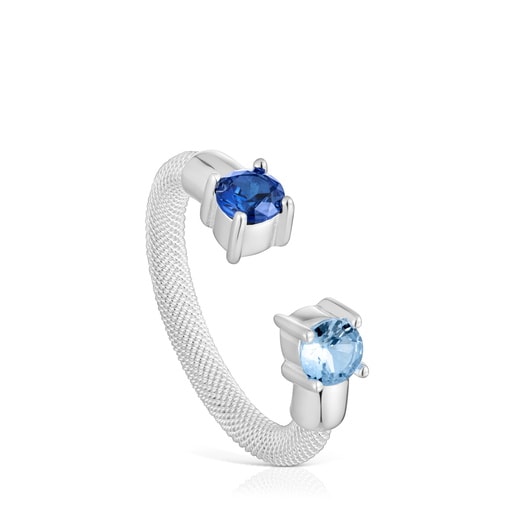 Anillo abierto de plata y espinela creada en laboratorio TOUS Mesh LGG