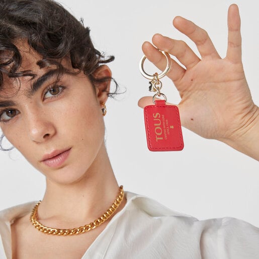 Red Tous Square Plate Keychain