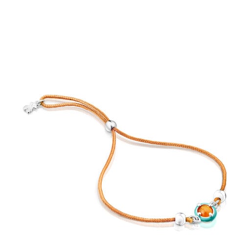 Pulsera de cordón naranja con cornalina y esmalte TOUS Vibrant Colors