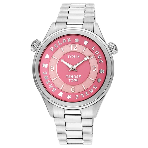 Stainless steel Tender Time Watch with pink dial | TOUS