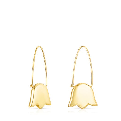 Aretes largos Sweet Dolls tulipa con baño de oro 18 kt sobre plata