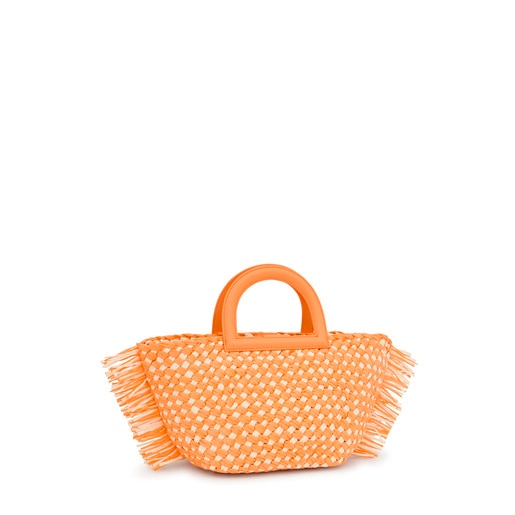 Μεσαίου μεγέθους τσάντα-καλάθι TOUS Dora από φοινικόφυλλα (raffia) σε πορτοκαλί παλ χρώμα