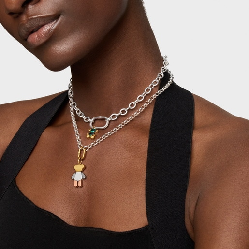 Dije oso de plata tricolor Teddy Bear