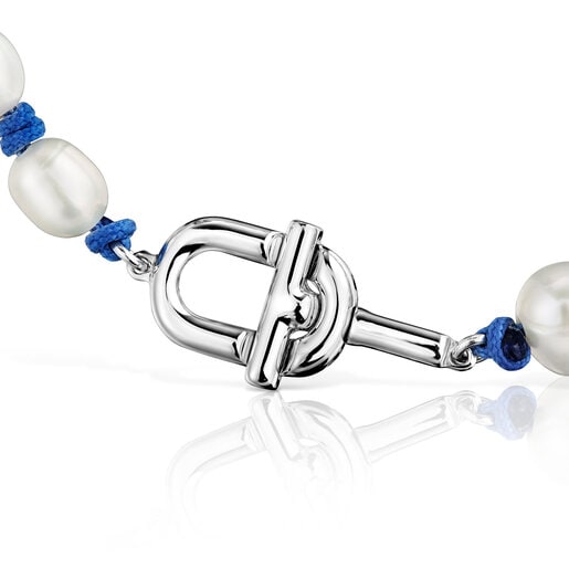 Bracciale in nylon blu e argento con perle coltivate TOUS MANIFESTO