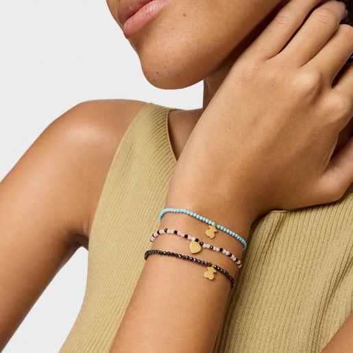 Pulsera elástica con calcedónia, espinelas y corazón con baño de oro 18 kt sobre plata TOUS Motivos