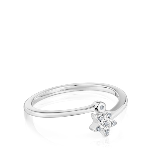 Μικρό δαχτυλίδι με αστέρι TOUS Grain από λευκόχρυσο με διαμάντια