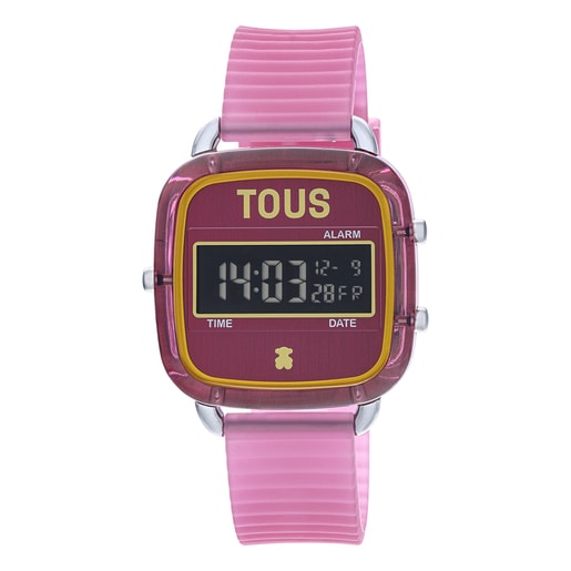 Fuksiové polykarbonátové Digitálne hodinky so silikónovým remienkom D-Logo Fresh