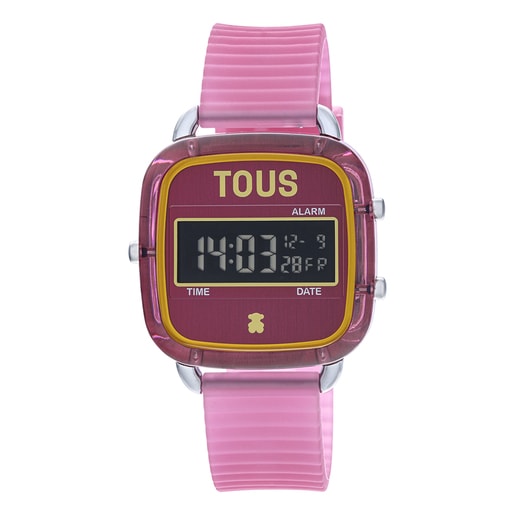 Fuchsia polycarbonate Digital watch with silicone strap D-Logo Fresh | TOUS