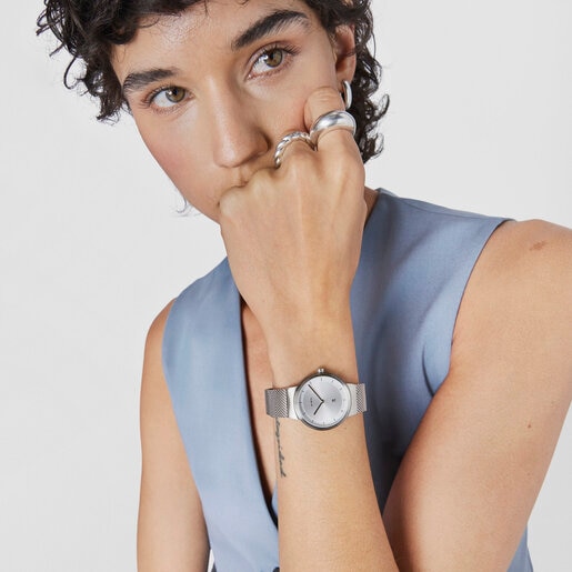 Reloj analógico Rond Mesh de acero