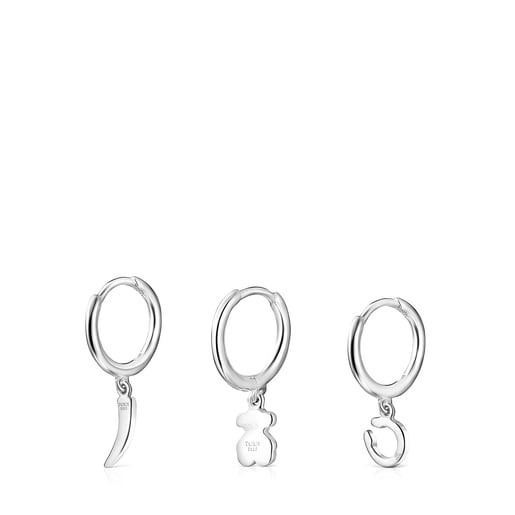 Silver TOUS Good Vibes Hooped earring Set