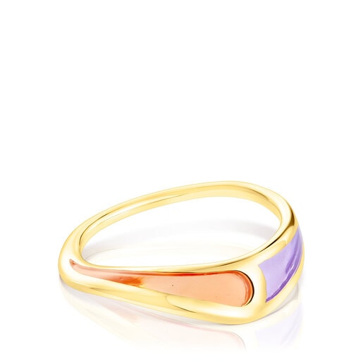 Gregal ring in silver vermeil with lilac and orange enamel