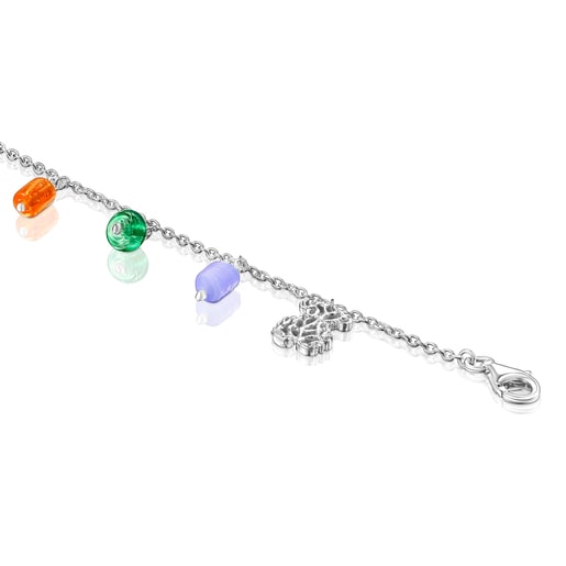 Pulsera Oceaan oso de plata, perla y glass multicolor