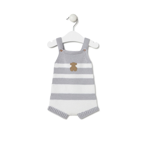 Knitted baby romper in Tricot grey stripes