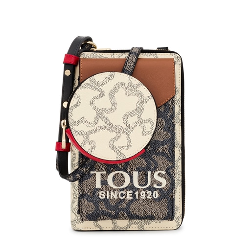 Black and beige Kaos Icon hanging phone pouch with wallet | TOUS