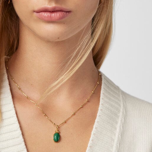 Silver Vermeil Fragile Nature Pendant with Malachite