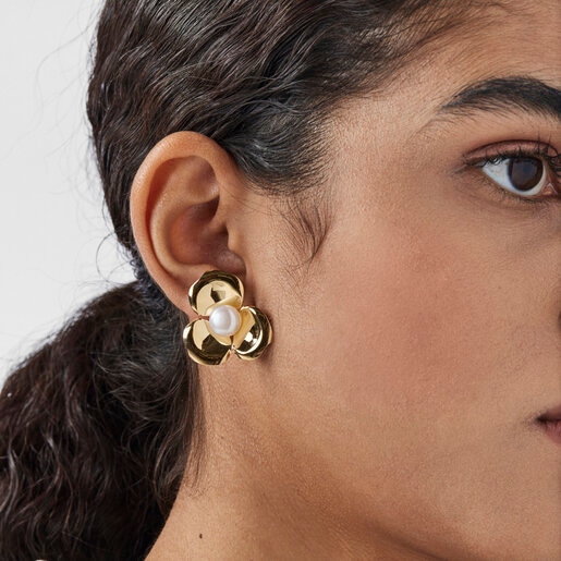 עגילי עלי כותרת Fragile Nature מוורמיל כסף עם פנינה