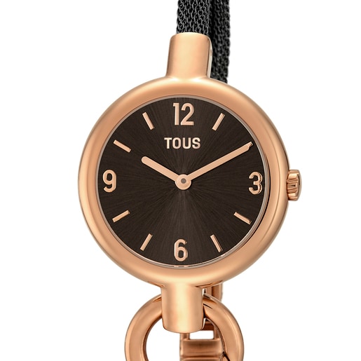 Uhr Hold Charms aus zweifarbigem, goldenen IP Stahl mit schwarzem Armband
