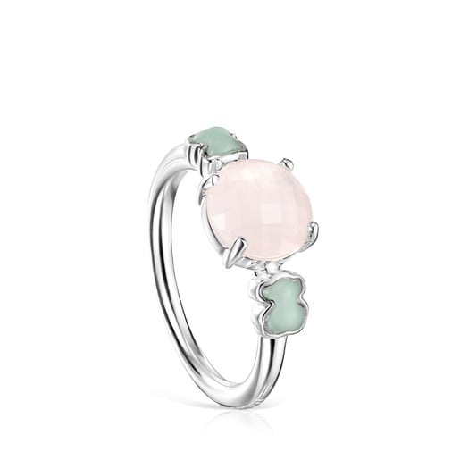 TOUS Mini Color Ring in Silver with Pink Quartz and Amazonite 0,4-0,8cm.