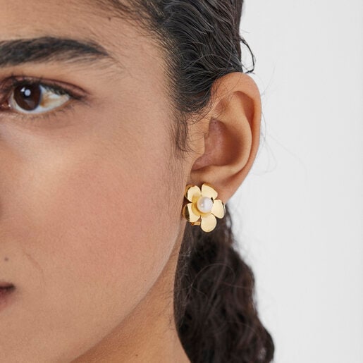 Silver Vermeil Fragile Nature flower Earrings with Pearl