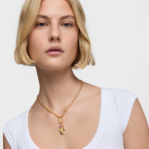 Dije oso con baño de oro 18 kt sobre plata y amatistas Teddy Bear