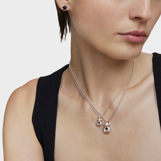 Colgante oso pequeño de plata y ónix Bold Bear