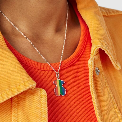 Bear silver necklace and enamel TOUS Pride