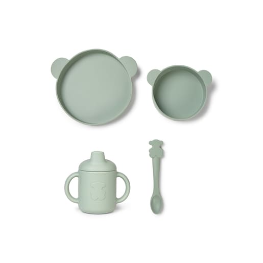 4-piece silicone tableware set in Zoe green