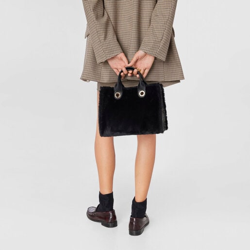 Shopping mediano negro Amaya Kaos Icon Fur