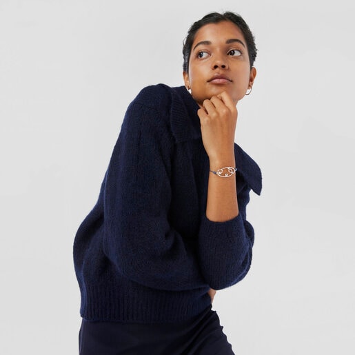 Pulsera de nylon, motivo de plata y perlas cultivadas Tsuri