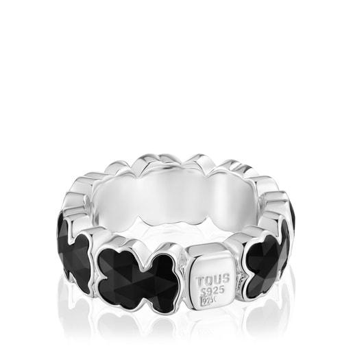 Anello in argento con orsetti in onice medio TOUS Icon Color