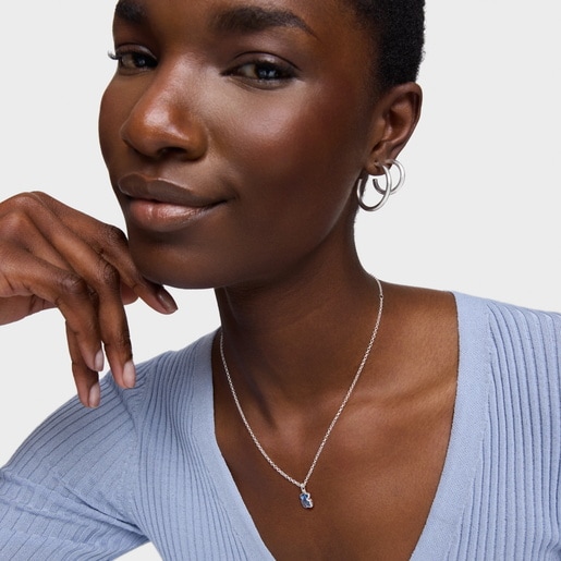 Collar corto de plata y espinela azul creada en laboratorio Icon Color LGG