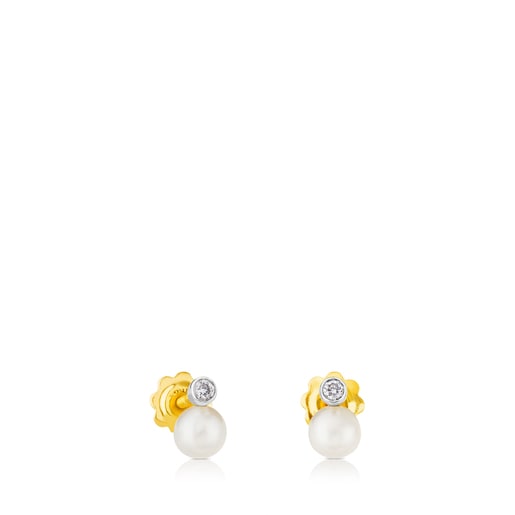 Σκουλαρίκια Basics από λευκόχρυσο με διαμάντια και καλλιεργημένα μαργαριτάρια