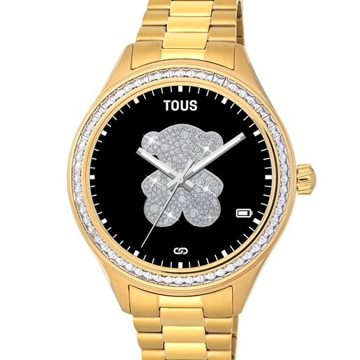 T-Shine Connect Smartwatch with gold-colored IP steel wristband with white cubic zirconias