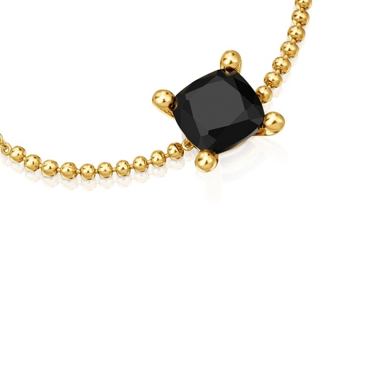 18kt gold plating over silver detail chain Bracelet with onyx Color Black