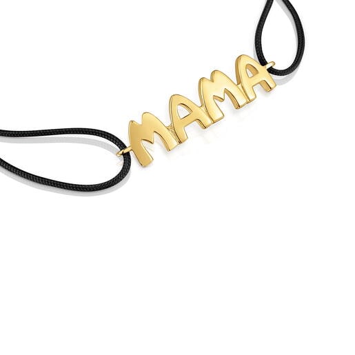 Pulsera de nylon negro con baño de oro 18 kt sobre plata TOUS Mama