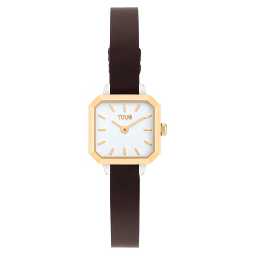 14kt gold oval Watch with analog Swiss movement and leather bracelet Les Classiques Mini