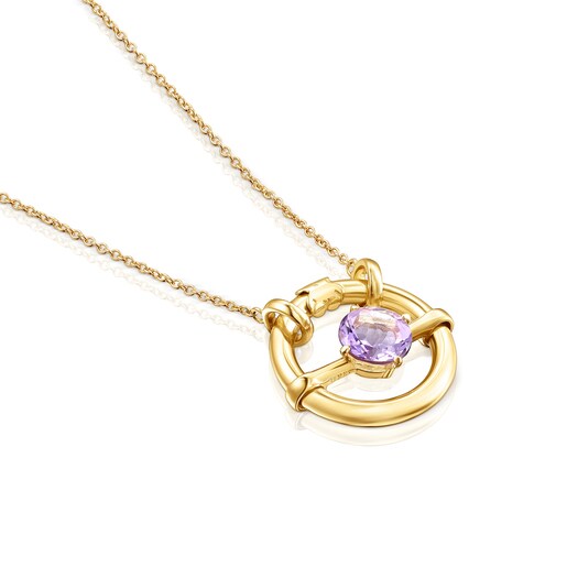 Large silver vermeil Hold Pendant with amethyst