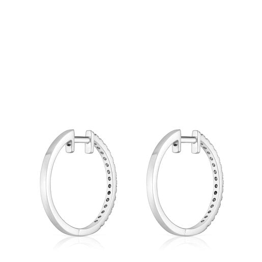Boucles d’oreilles anneau en or blanc avec diamants courtes de 14,5 mm Les Classiques