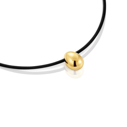 Short gold and black IP steel Necklace with teardrop motif Mesh Tube