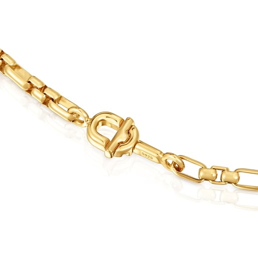 عِقد مربع بسلسلة من تشكيلة TOUS Manifesto مطلي بالذهب عيار 18 قيراطًا فوق الفضة