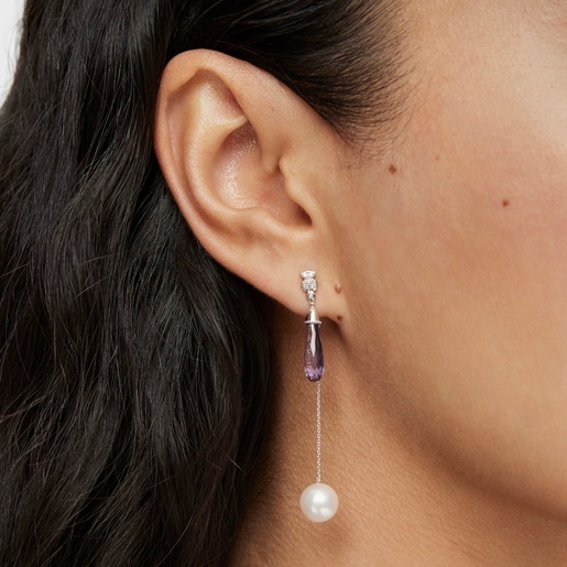 Long white-gold Single earring with cultured pearl TOUS Grain