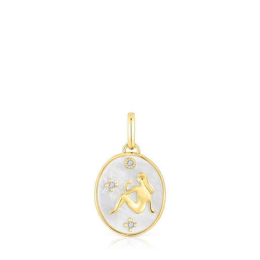 Pendentif Vierge en argent vermeil avec nacre et topazes TOUS Horoscope