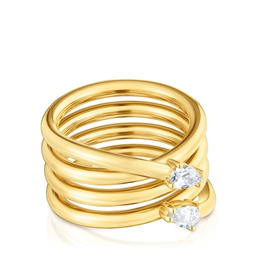 Anillo ancho con baño de oro 18 kt sobre plata y diamantes creados en laboratorio Lio LGD