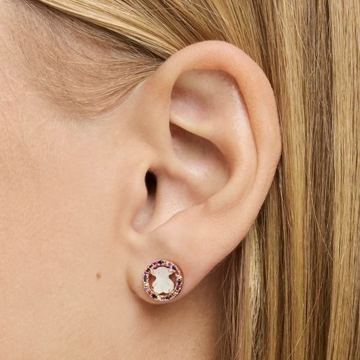 Rose Vermeil Silver Camille Earrings with Mother-of-Pearl and multicolored Sapphire
